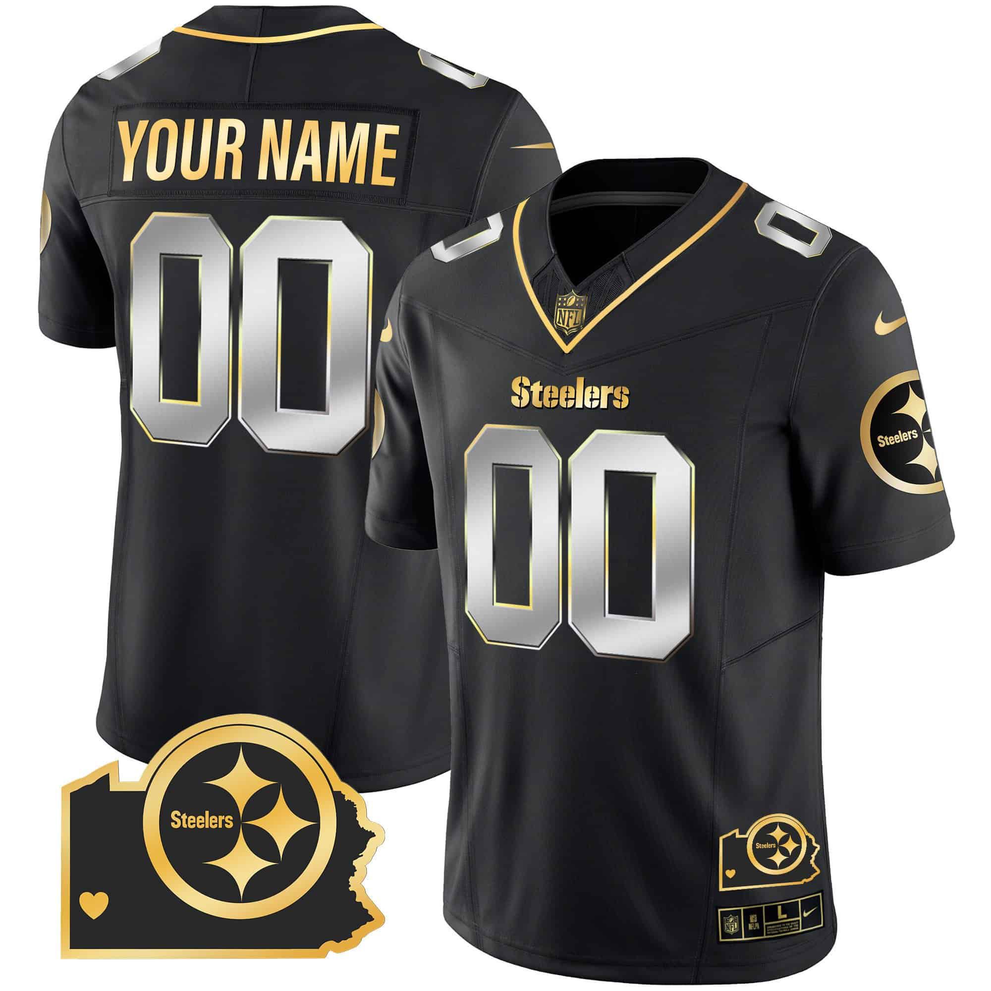 Men Pittsburgh Steelers Black Gold 2024 Nike Home Patch Vapor Limited Custom NFL Jersey style 1->customized nfl jersey->Custom Jersey